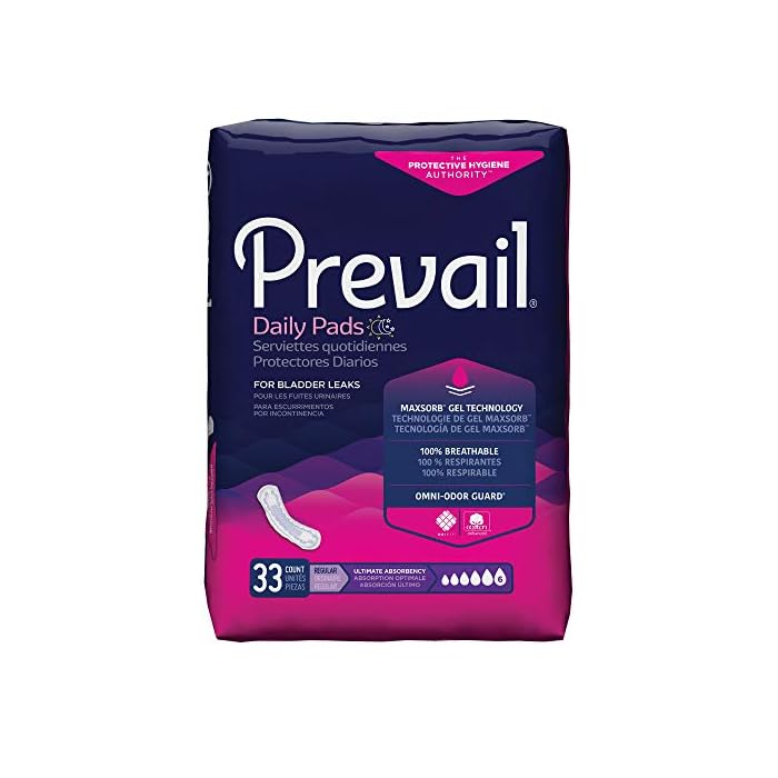 Prevail Ultimate Absorbency Incontinence Bladder Control Pads for Women, Regular Length, 33 Count