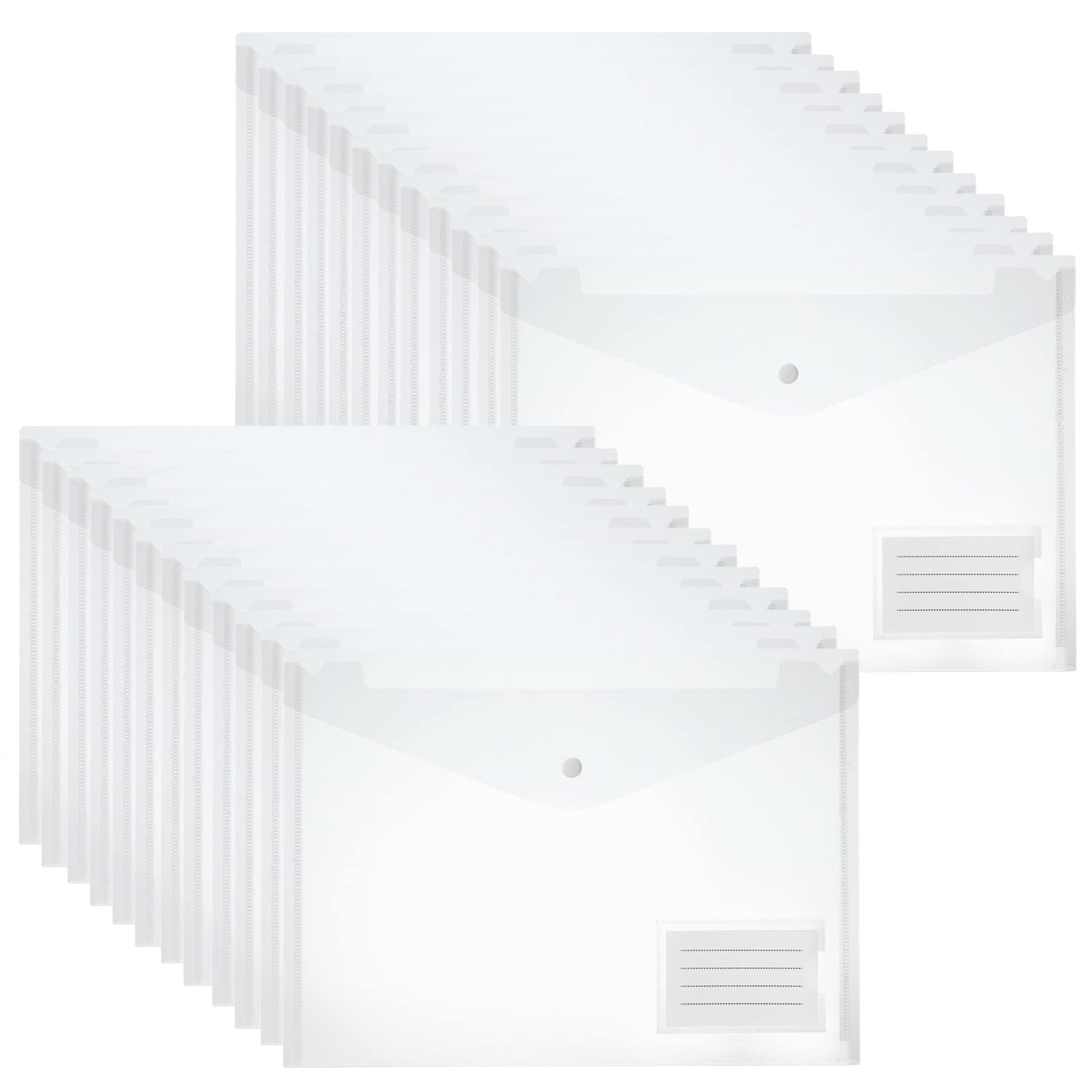 Plastic Wallets - 24PK A4 Clear Plastic Wallet Paperwork Document Organiser Envelope Folder with Label Pocket & Button Closure – AVARTEK