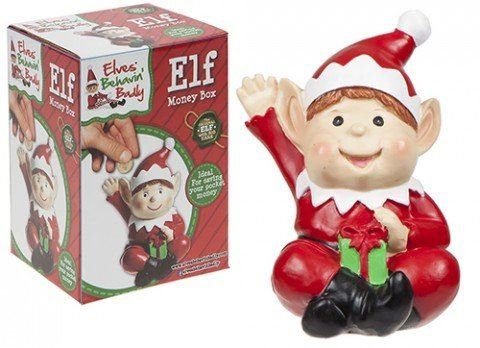 PMS 4" POLYSTONE NAUGHTY ELF DES HAND PAINTED MONEY BOX. PRT