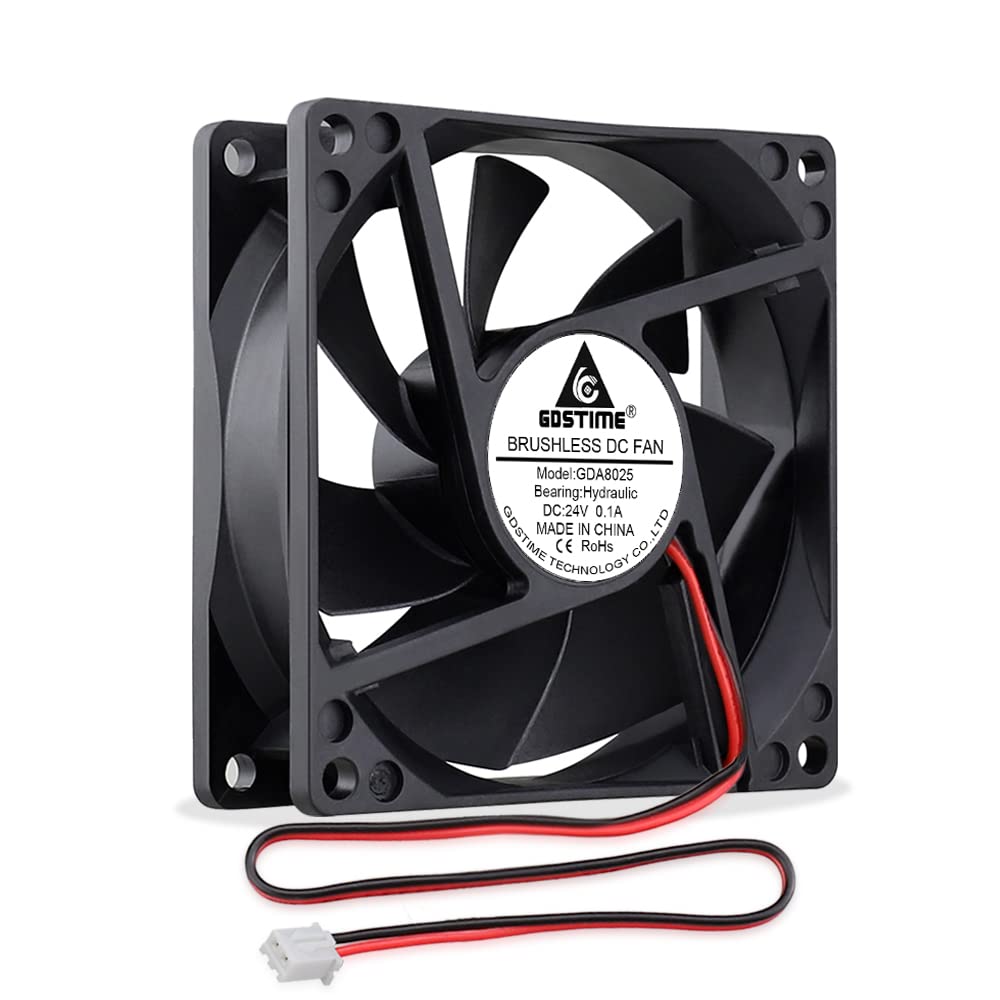 GDSTIME 24V 80mm Fan 80 x 25mm PC Case Fan 2PIN 2800 RPM 43.6 CFM 24V DC Brushless Computer Cooling Fans for Computer Xbox Game Console Router TV box