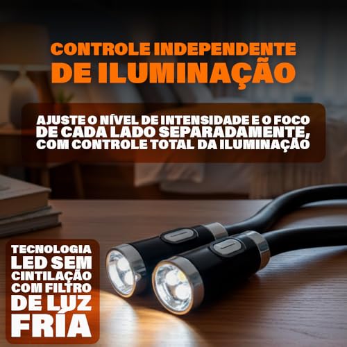 Luz de Leitura de Pescoço Dobrável Portátil - Luz de Pescoço para Livro - Longa Duração - Ideal Para Leitura, Crochê, Corrida e Costura - Nível de Iluminação Ajustável 3 Níveis