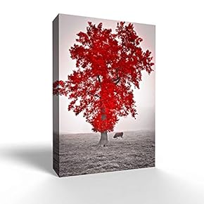 Wall26-Canvas Wall Art-RED and Black Back Ground Tree Theme-Giclee Painting Wall Bedroom Living House Decoration Home Art - 12x18 inches