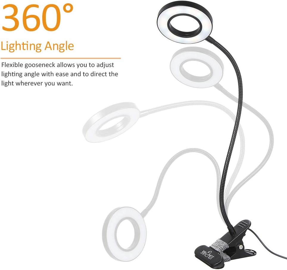 Tomshine Book Light, Metal Clip on Light with 3 Colors, 10-Level Brightness Reading Lamp with Clip for Desk, Bed - - 