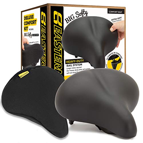 Big Soft Cushion Bike Seat – with Gel Seat Cover for – Indoor Spinning – Stationary & Exercise Bikes – Large Wide and Padded Bicycle Saddle for Men and Women. Comfortable Upgrade.