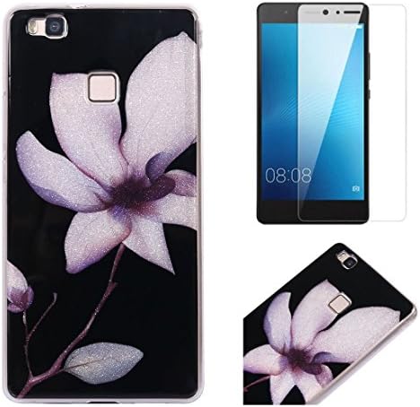 For Huawei P9 Lite Case with Screen Protector,OYIME Glitter Slim Fit Clear Silicone Soft TPU Anti-Scratch Drop Proof Resistant Rubber Protective Back Cover (White Magnolia)