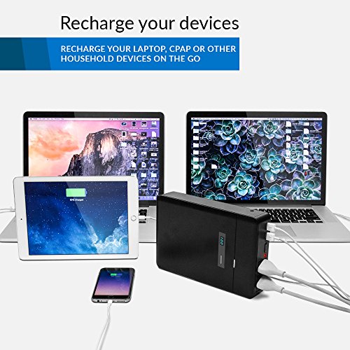 Portable AC Outlet Battery Pack by ChargeTech - 42000mAh 250W / 110V [6-16 Extra Hours for Most Laptops] - External Power Bank Charger for MacBooks, Laptops, Cameras, Camping, CPAP Machines [Black] - Thumbnail 3