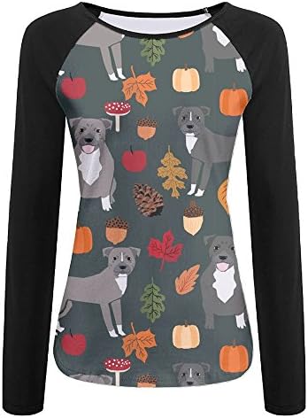 Anhjkasbaby Women's Blouse Long Sleeve Pit Bull Terrier Print T Shirt Comfy Casual Tops