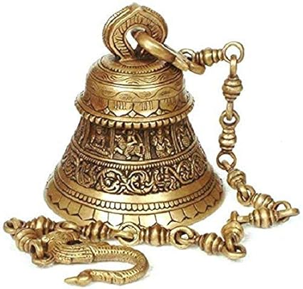 Kartique Brass Dashavatar Hanging Bell | Ethnic Indian God Lord Vishnu Dashavtar Engraved on Brass Hanging Bell | Mandir Bell by Kartique
