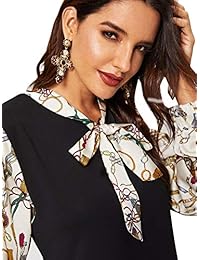 Milumia - Vestido de túnica para mujer, cuello de corbata de color con cadena de contraste