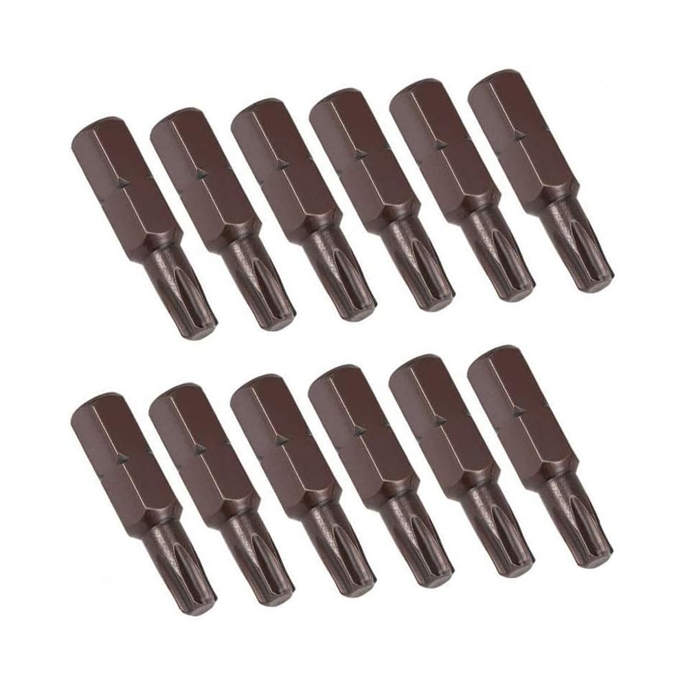SUPERTOOL Torx Screwdriver Bits 25MM 1/4" Hex Shank Magnetic Screwdriver Bits Set for Electric Screwdrivers and Drills 12Pcs (T10)