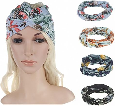 4 Pack Women Headband Boho Floal Style Criss Cross Head Wrap Hair Band