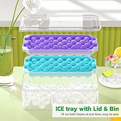 Upgrade Round Ice Cube Tray with Lid & Bin, TINANA
