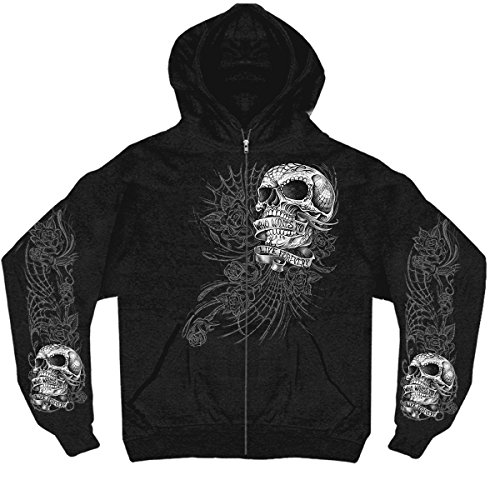 Hot Leathers Men's Sweet Demise Zip Up Hooded Sweat Shirt (Black, XX-Large)