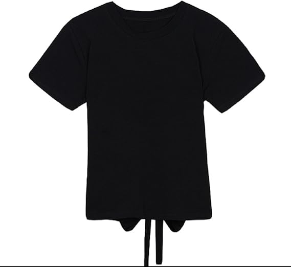 Amazon 大人可愛い トップス カジュアル バックリボン シンプル Tシャツ ブラック Tシャツ カットソー 通販