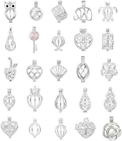 10pcs Mix Jewelry Making Supplies Silver Plated Bead Cage Pendant - Add Your Own Pearls, Stones, Rock to Cage,Add Perfume Essential Oils to Create a Scent Diffusing Pendant Charms