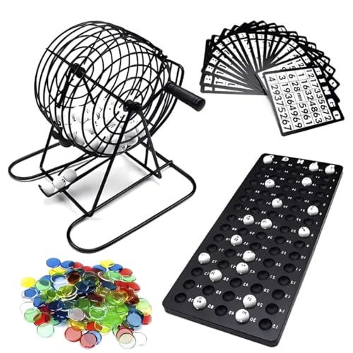 Jogo De Bingo Completo 75 Bolas Globo Giratório Metal Com 18 Cartelas Reutilizáveis E Marcadores