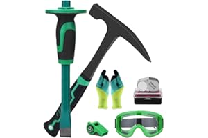 CKJSJ 6-Piece Geological Rock Hammer Set, 32-Ounce Rock Hammer, Masonry Chisel, Safety Glasses, Whistle, Jeweler's Loupe, Suitable for Geological Research, Rock Exploration, Prospecting, Mining. (ER3)
