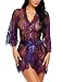 Avidlove Women's V Neck Lace Kimono Robe Babydoll Lingerie Mesh Nightgown Purple