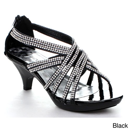 Delicacy Womens Angel-41 Rhinestones Embellished Strappy Sandals,Black, 5.5