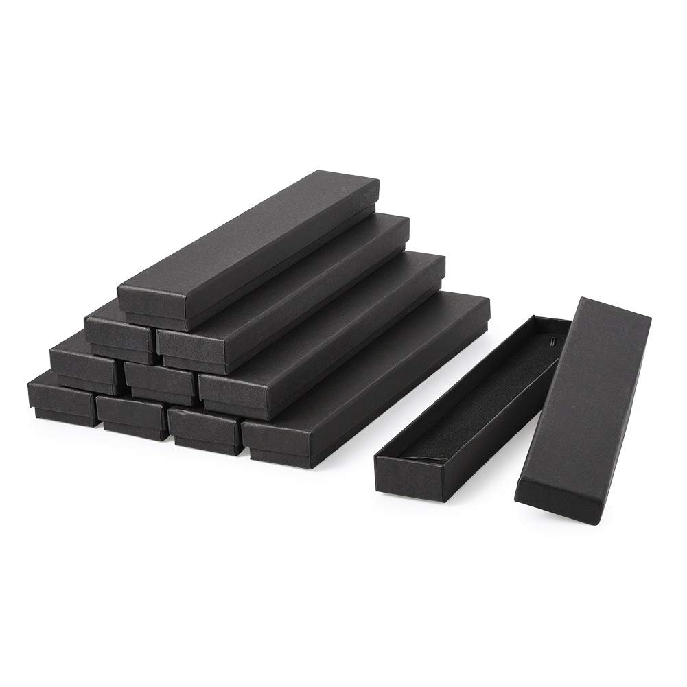 Craftdady 12Pcs Long Rectangle Black Cardboard Boxes Jewelry Gift Box with Lids Bracelets Necklace Storage Display Box Case for Watches Gifts Storage, 21x4x2cm