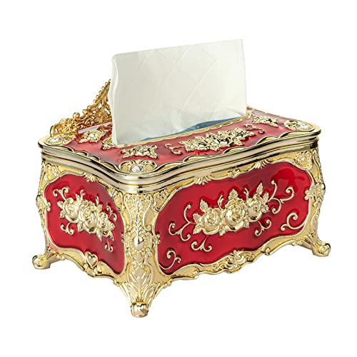 Luxurious Tissue Box Acrylic Holder Cover Luxurious Elegant Design Tissue Holders Napkin Holder Toilet Accessories for Home Toilet Bath (Gold with Wine red)