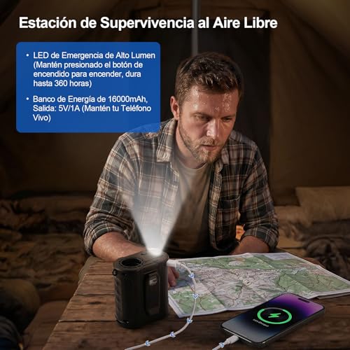 CAMULAND Ventilador de Cintura Recargable 16000mAh, 5 Velocidades con Clip para Cinturón, Linterna LED y Banco de Energía, Multifunción para Construcción, Camping, Jardinería y Exteriores, 9*6*9,5 cm | Clip Cinturón, Linterna LED, Banco de Energía 16000mAh, Portátil Obra, Camping, Jardín, Exterior, 9x6x9.5cm, Manos Libres