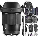 Sigma 16mm F1.4 DC DN Contemporary Lens for Sony E Mount Cameras w/Advanced Photo and Travel Bundle