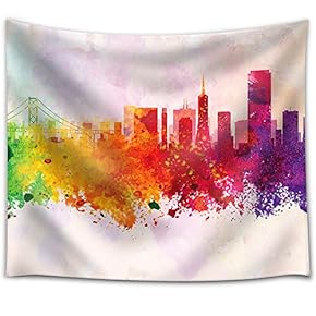 Colorful Rainbow Splattered Paint on The City of San Francisco with The Golden Gate - Fabric Tapestry, Home Decor - 51x60 inches
