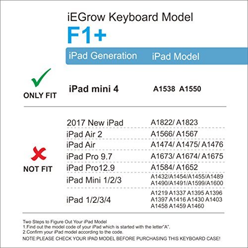 iPad Mini 4 Keyboard Case, iEGrow F1+ Ultra Slim Clamshell Lightweight Keyboard Case for iPad Mini 4 Model A1538/A1550(Gold) - Thumbnail 2