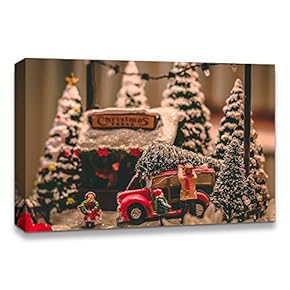 Canvas Wall Art Christmas Tree Celebration Painting Artwork for Home Prints Framed - 12x18 inches