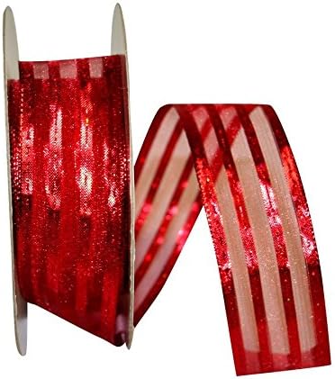 Reliant Ribbon Metallic Stripe Value Wired Edge Ribbon, 1-1/2 Inch X 50 Yards, Red