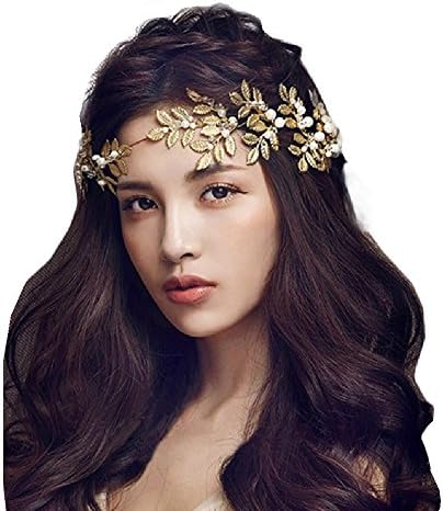 Women's Golden 18K Plated Metal Bridal Wedding Accessory Hair Head Band Wear Rhinestone Jewelry Headband(Golden)