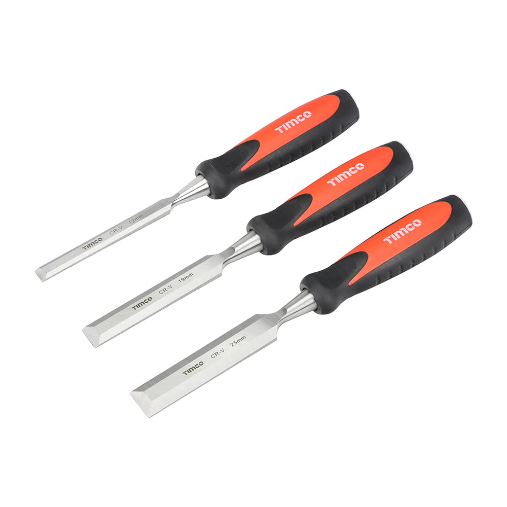 TIMCO Bevel Edge Wood Chisel Set - 3pcs - A Set of Tough and Hard Wearing Wood chisels, Engineered from Hardened and Tempered Steel