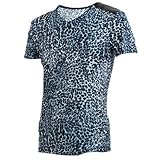 Allegra K Men Leopard Print V Neck Shoulder PU Panel T-shirt