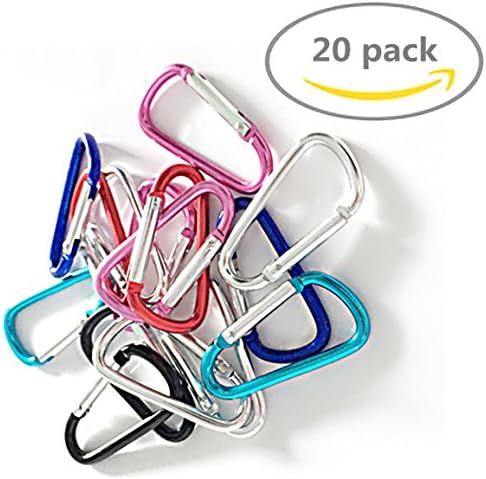 HAKOPEN 20 PCS D Shape Spring-loaded Gate Aluminum Carabiner Keychain,Random Color
