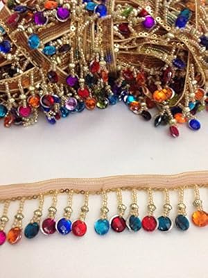 Beaded Trim Curtain Blind Bead Fringe Edge Trimming Gold Multi 1