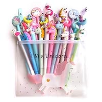 DzdzCrafts 10PCS Unicorn and Flamingo 0.5MM Rollerball Gel Ink Pens Black Ink in A Pen Pouch