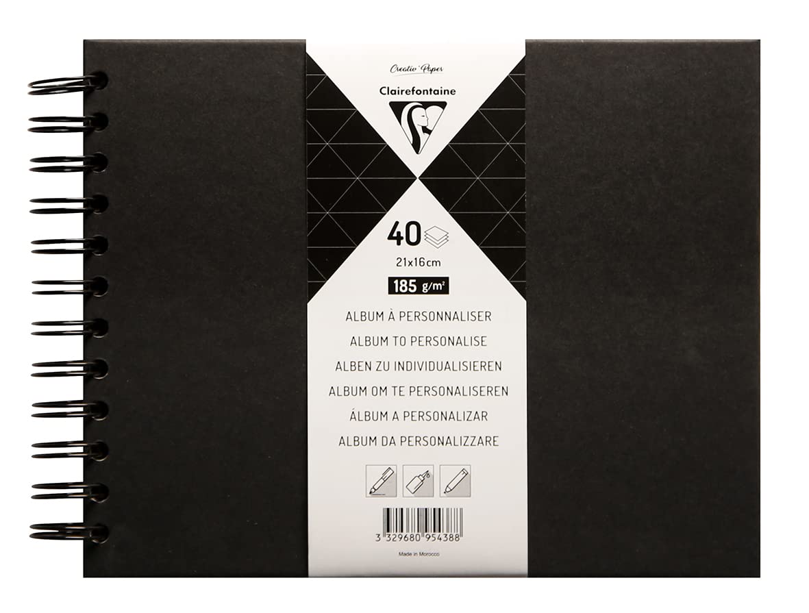 Clairefontaine 95438C Spiral Album to Personalize 40 Sheets of 185g/m² Thick Black Paper Format 21x16cm Black Hard Cover Creative leisure, DIY, Scrapbooking