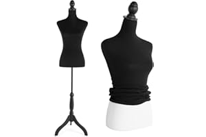 HAORUI Female Mannequin Torso with Adjustable Tripod Stand, 2 in 1 Dress Form White Mannequin Body w/ Detachable Black Torso Cover for Sewing, Dressmaker, Home Decor, Jewelry & Clothing Display
