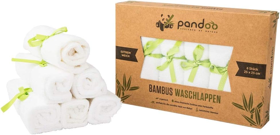 Pandoo® wash cloth, towel, soft, 100% bamboo, dye-free, hypoallergenic and anti-bacterial, for delicate skin babies