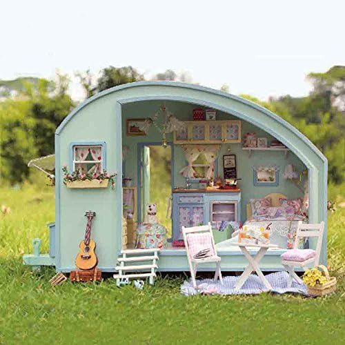 HangboughtEU Wooden DIY Dollhouse Mini Handmade Kit Doll House Miniature LED Light Cabin Fairy Tale Home Decoration House Girls Kids (5#)