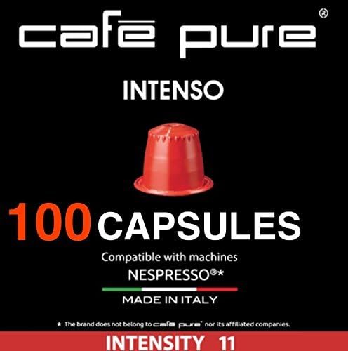 COFFEE NESPRESSO ($0.19) COMPATIBLE Capsules -Cafe Pure- For all NESPRESSO original line Machines, PACK of 10 Pods. 100 Pods. Made in ITALY (100, Intenso)