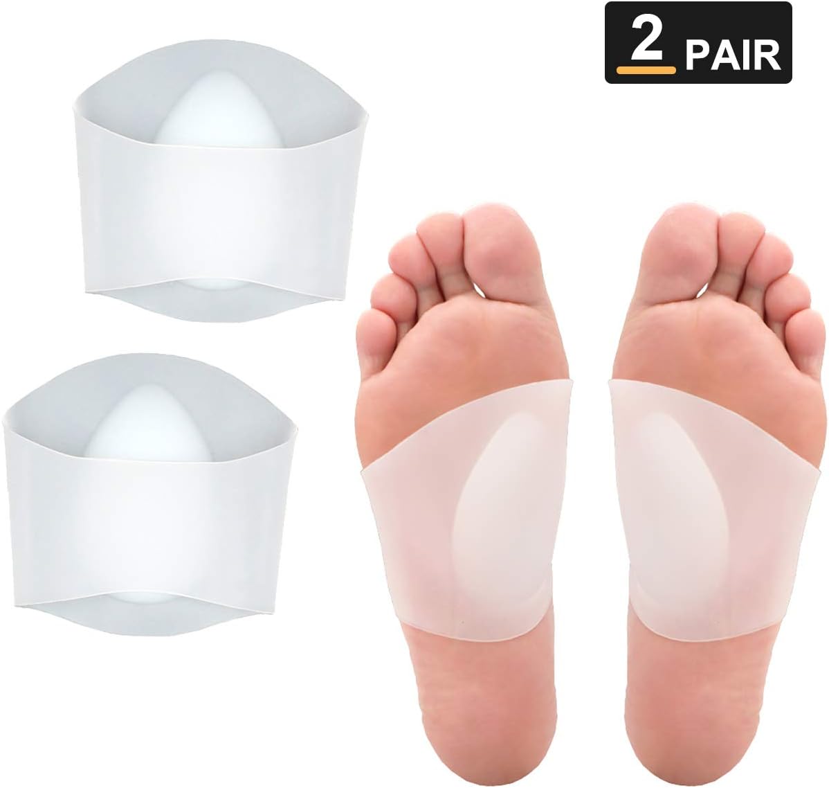 Gel Arch Support, Soft Gel Sleeves for Flat Foot and Plantar Fasciitis Support, Pain Relief for Men and Women(2 Pair)
