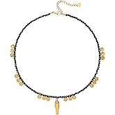 Iswawo Boho Fish Beaded Necklace for Women, Natural Stone Bead Chain 18K Gold Handmade Sardine Pendant Choker Charm Beach Hawaiian Dainty Necklaces Summer Ocean Minimalist Jewelry Gift