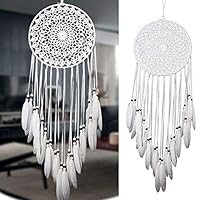 Nobgum Feather Dream Catcher Boho White Dreamcatcher Wall Hanging Decor Ornament Crafts Wedding Party Favor,Baby Shower,Birthday Gift,Bedroom Wall Ornaments Car Hanging Decoration