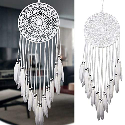 Nobgum Feather Dream Catcher Boho White Dreamcatcher Wall Hanging Decor Ornament Crafts Wedding Party Favor,Baby Shower,Birthday Gift,Bedroom Wall Ornaments Car Hanging Decoration