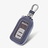 Car Keychain Cover Premium Leather Key Chain Coin Holder Keyring Hook Wallet Zipper Case Remote Smart Key Fob Alarm Security (Blue)