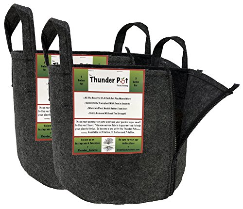 Thunder Pot Zippered Fabric Grow Bag 2-Pack Cloth Air Pots for Indoor, Outdoor & Hydroponic Use | Soil Planters for Flowers, Potato, Tomato, and Other Vegetables & Garden Plants (5-Gallon)