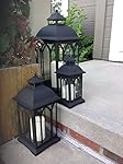 Set of 3 Indoor or Outdoor Metal Lanterns - Black