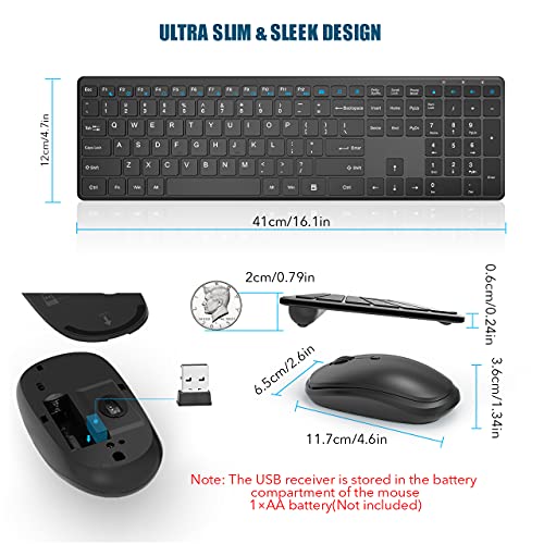 RATEL Wireless Keyboard and Mouse Combo Silent, 2.4GHz UltraThin Full